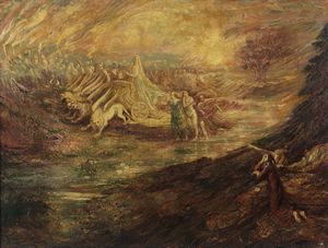 DE GROUX HENRY (1866 - 1930) - Dante e Virgilio incontrano il carro di Beatrice nel paradiso terrestre