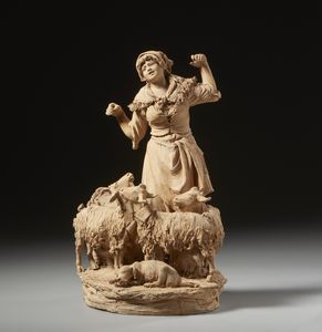 VACCARO GIACOMO (1847 - 1931) : Pastorella con gregge  - Asta Asta 432 | ARTE ANTICA E DEL XIX SECOLO Tradizionale - Associazione Nazionale - Case d'Asta italiane