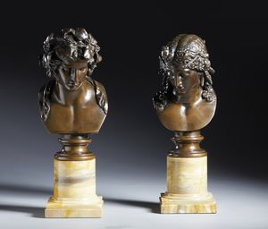 BARBEDIENNE FERDINAND (1810 - 1892) - Busti di Antinoo come Bacco e Arianna