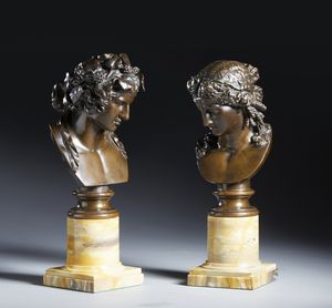 BARBEDIENNE FERDINAND (1810 - 1892) : Busti di Antinoo come Bacco e Arianna  - Asta Asta 432 | ARTE ANTICA E DEL XIX SECOLO Tradizionale - Associazione Nazionale - Case d'Asta italiane