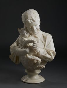 FIASCHI EMILIO (1858 - 1941) - Attribuito a. Busto di fanciullo con gatto