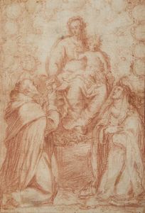 CONFORTINI JACOPO (1602 - 1672) - Attribuito a. Madonna con Bambino con San Domenico e Santa Caterina