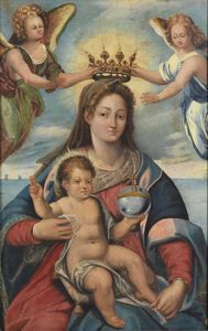 LOLMO GIAN PAOLO (1550 - 1595) - Madonna con Bambino incoronata da due angeli