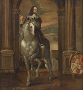 VAN DYCK ANTOON (1599 - 1641) - Seguace di. Ritratto di Carlo I d'Inghilterra a cavallo