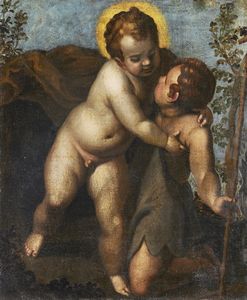 ANDREA MICHIELI DETTO IL VICENTINO (1542 - 1618) - Ges Bambino e San Giovannino