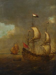WILLAERTS ADAM (1577 - 1664) : Attribuito a. Marina con vascelli olandesi  - Asta Asta 432 | ARTE ANTICA E DEL XIX SECOLO Tradizionale - Associazione Nazionale - Case d'Asta italiane