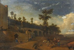 BERCKHEYDE GERRIT ADRIAENSZ (1638 - 1698) - Paesaggio italiano con personaggi