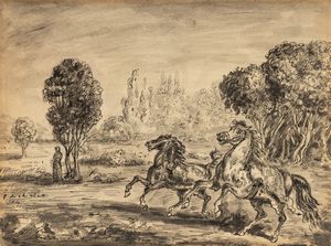 Giorgio de Chirico - Cavalli in un paese