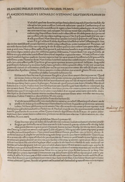 Filelfo, Francesco : Epistolae  - Asta Libri, Autografi e Stampe - Associazione Nazionale - Case d'Asta italiane