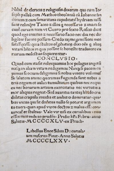 Piccolomini, Enea Silvio, : De Curialium miseria  - Asta Libri, Autografi e Stampe - Associazione Nazionale - Case d'Asta italiane