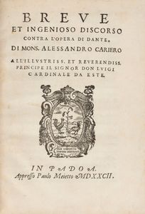 Alessandro Cariero - Breve et ingenioso Discorso contra l'Opera di Dante