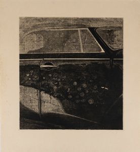 Piero Guccione - Riflessi sulla Volkswagen (fiori, macchina e muro)