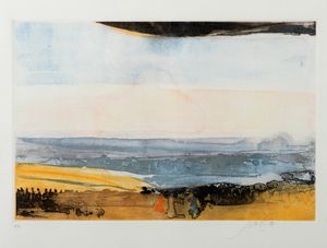 Piero Guccione - Paesaggio con figure