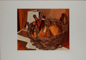 Renato Guttuso - Cesta con fiaschi