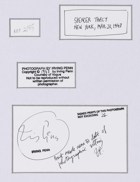 Irving Penn : Spencer Tracy  - Asta Fotografia - Associazione Nazionale - Case d'Asta italiane