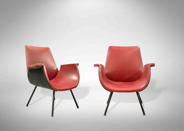 GASTONE RINALDIPadova, 1920 - 2006 : Coppia di poltrone rosse vintage  - Asta 1950-1980 Design and Decor - Associazione Nazionale - Case d'Asta italiane