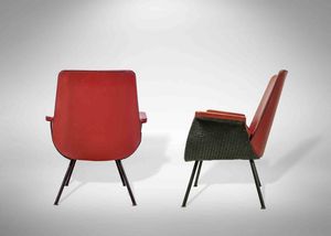 GASTONE RINALDIPadova, 1920 - 2006 : Coppia di poltrone rosse vintage  - Asta 1950-1980 Design and Decor - Associazione Nazionale - Case d'Asta italiane