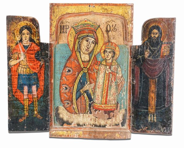 Insieme di quattro icone raffiguranti la Vergine Hodighitria, la Grande Panagia (Oranta) e due raffiguranti la Vergine di Kazan. Grecia, XIX secolo  - Asta Argenti da Collezione | Antichi - Associazione Nazionale - Case d'Asta italiane