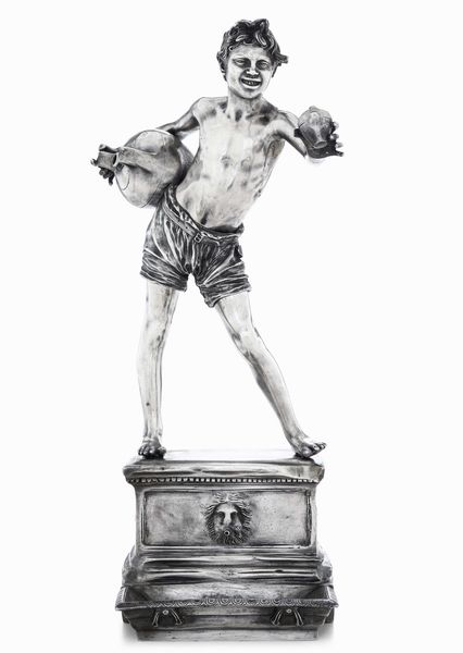 Acquaiolo con pantaloncino. Napoli, XX secolo. Firma incisa Gemito, marchio della Fonderia Gemito Napoli incusso e scritta da Dall'originale prop. del Re di Napoli SM Francesco II Napoli Gemito  - Asta Argenti da Collezione | Antichi - Associazione Nazionale - Case d'Asta italiane