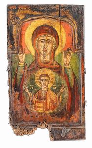 Insieme di quattro icone raffiguranti la Vergine Hodighitria, la Grande Panagia (Oranta) e due raffiguranti la Vergine di Kazan. Grecia, XIX secolo  - Asta Argenti da Collezione | Antichi - Associazione Nazionale - Case d'Asta italiane