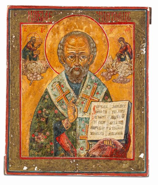 Icona raffigurante san Nicola. Scuola russa del XIX secolo. Icona su tavola  - Asta Argenti da Collezione | XX secolo - Associazione Nazionale - Case d'Asta italiane