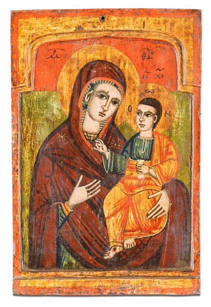 Insieme di quattro icone raffiguranti la Vergine Hodighitria, la Grande Panagia (Oranta) e due raffiguranti la Vergine di Kazan. Grecia, XIX secolo  - Asta Argenti da Collezione | XX secolo - Associazione Nazionale - Case d'Asta italiane