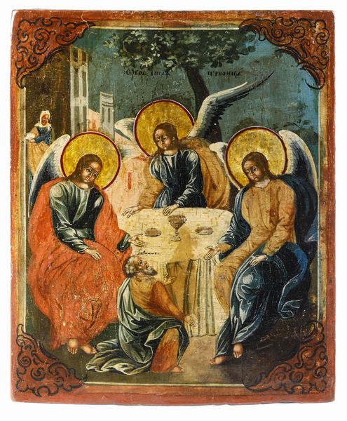 Icona raffigurante la Trinità. Russia, XVIII secolo.  - Asta Argenti da Collezione | XX secolo - Associazione Nazionale - Case d'Asta italiane