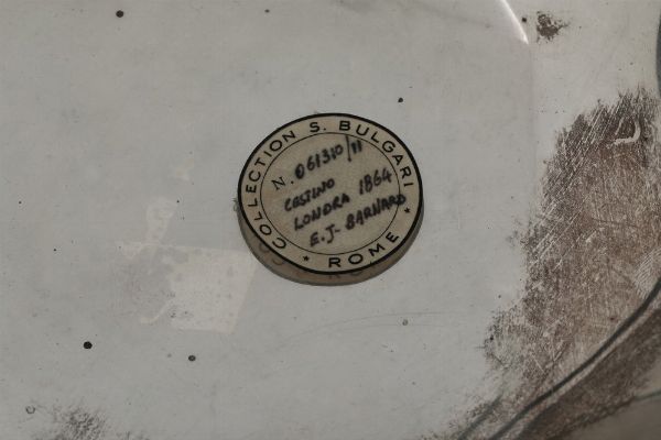 Cestino. Londra, 1864. Argentiere E.J. Barnard<BR>Etichetta cartacea Collezione Bulgari Roma  - Asta Argenti da Collezione | XX secolo - Associazione Nazionale - Case d'Asta italiane