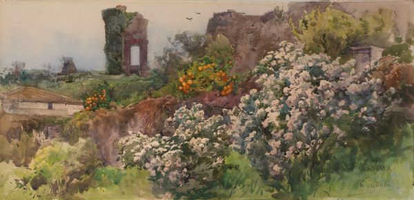 Onorato Carlandi : Ruderi romani con aranci e oleandri in fiore  - Asta Arte Figurativa tra XIX e XX Secolo - Associazione Nazionale - Case d'Asta italiane