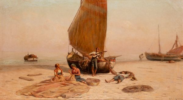 Raffaello Celommi : La riparazione delle reti da pesca  - Asta Arte Figurativa tra XIX e XX Secolo - Associazione Nazionale - Case d'Asta italiane