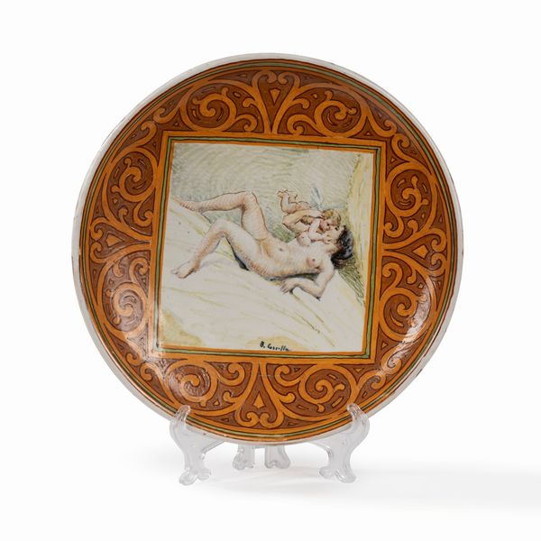 Basilio Cascella : Piatto con donna e putto  - Asta Arte Figurativa tra XIX e XX Secolo - Associazione Nazionale - Case d'Asta italiane