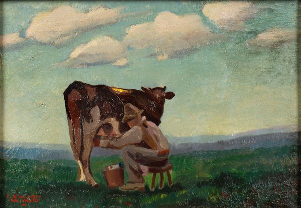 Carlo D'Aloisio da Vasto : La mungitura  - Asta Arte Figurativa tra XIX e XX Secolo - Associazione Nazionale - Case d'Asta italiane