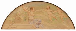 Vincenzo Migliaro - Studio per lunetta con giovane donna e putti