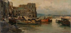 Ezelino Briante - Napoli, barche di pescatori a Palazzo Donn'Anna