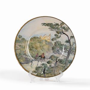 TOMMASO CASCELLA - Piatto con viandanti su un ponte