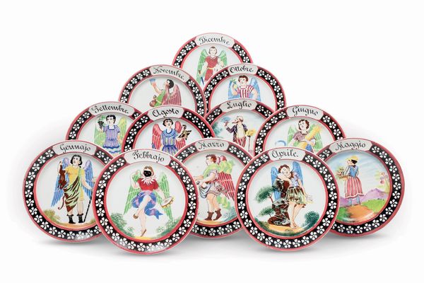 Serie di piatti dei mesi<BR>Vicenza, Manifattura Sebellin, ultimo ventennio del XIX secolo<BR>  - Asta Maioliche, Porcellane e Figure Venete di un Collezionista Veneziano - Associazione Nazionale - Case d'Asta italiane