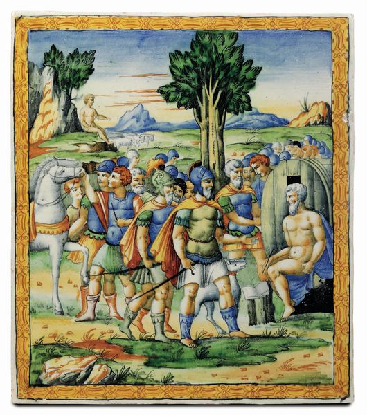 Coppia di targhe<BR>Probabilmente Pesaro, Manifattura Molaroni,  inizio XX secolo<BR>  - Asta Maioliche, Porcellane e Figure Venete di un Collezionista Veneziano - Associazione Nazionale - Case d'Asta italiane