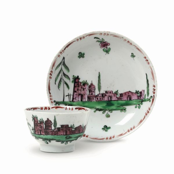 Rara tazza con piattino<BR>Nove, Manifattura Antonibon, 1765 circa  - Asta Maioliche, Porcellane e Figure Venete di un Collezionista Veneziano - Associazione Nazionale - Case d'Asta italiane