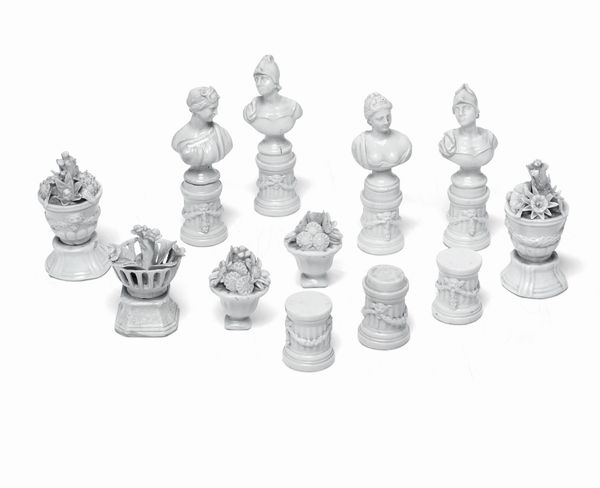 Quattro bustini e cinque vasetti su colonne<BR>Nove, Manifattura Antonibon, 1770-1780 circa<BR>  - Asta Maioliche, Porcellane e Figure Venete di un Collezionista Veneziano - Associazione Nazionale - Case d'Asta italiane