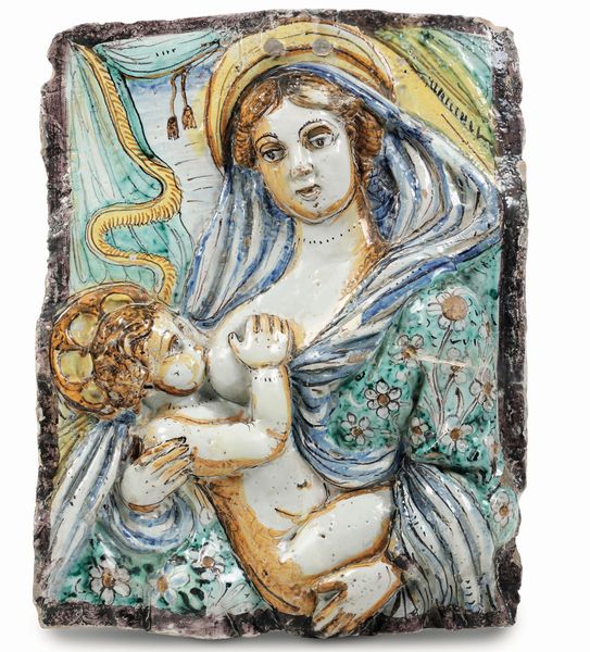 Targa devozionale<BR>Officina laziale (prob. Bagnoregio), seconda met� del XVII secolo<BR>  - Asta Maioliche, Porcellane e Figure Venete di un Collezionista Veneziano - Associazione Nazionale - Case d'Asta italiane