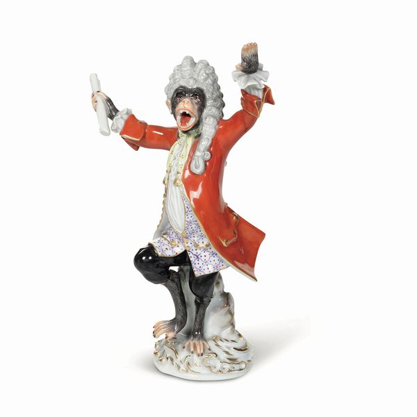 Figurina di scimmietta<BR>Meissen, 1970-1980 circa<BR>Modello di Johann Joachim Kaendler  - Asta Maioliche, Porcellane e Figure Venete di un Collezionista Veneziano - Associazione Nazionale - Case d'Asta italiane