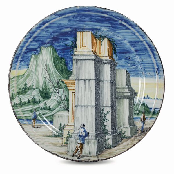 Piatto <BR>Pavia, Manifattura Rampini, pittori Africa, 1690-1700 circa<BR>  - Asta Maioliche, Porcellane e Figure Venete di un Collezionista Veneziano - Associazione Nazionale - Case d'Asta italiane