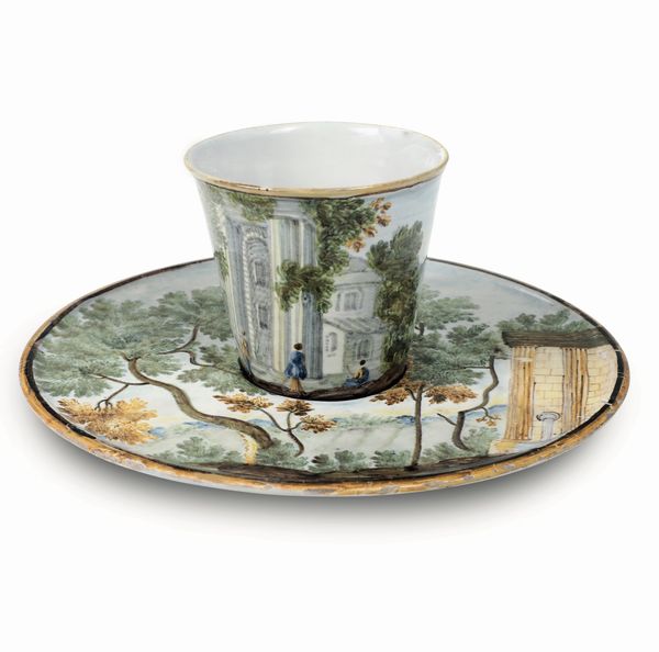 Una tazza e un piattino �trembleuse�<BR>Castelli, seconda met� del XVIII secolo  - Asta Maioliche, Porcellane e Figure Venete di un Collezionista Veneziano - Associazione Nazionale - Case d'Asta italiane