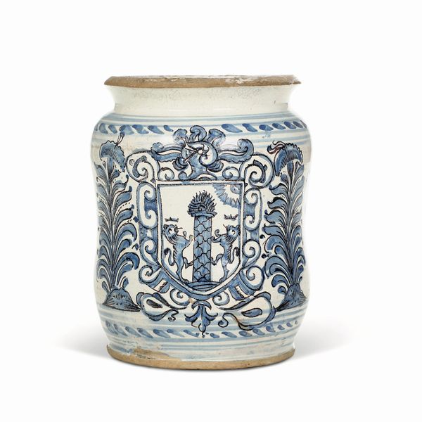 Albarello <BR>Laterza, seguace del �Maestro del decoro naturalistico�, datato 1760<BR>  - Asta Maioliche, Porcellane e Figure Venete di un Collezionista Veneziano - Associazione Nazionale - Case d'Asta italiane