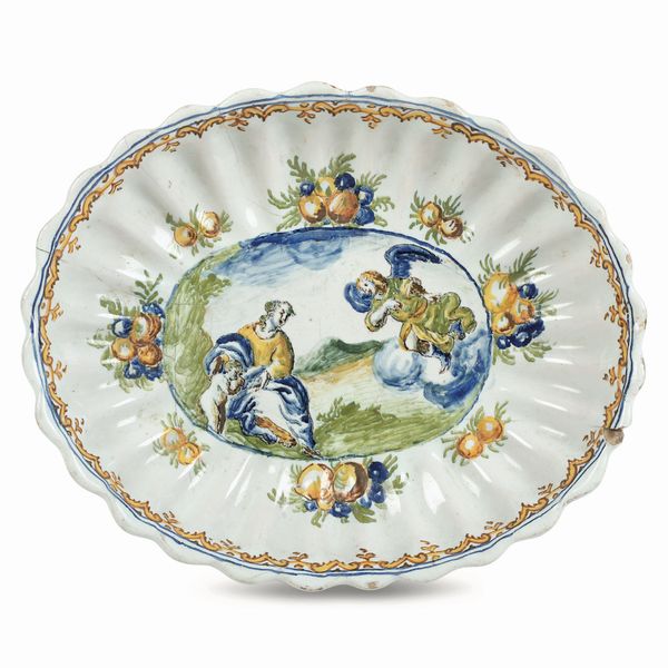 Coppa ovale<BR>Faenza, primo pittore della Fabbrica Ferniani (Sig. Domenico, gi� Pittore del 1740), met� del XVIII secolo  - Asta Maioliche, Porcellane e Figure Venete di un Collezionista Veneziano - Associazione Nazionale - Case d'Asta italiane