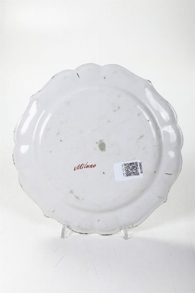 Piatto<BR>Milano, Fabbrica di Felice e Giuseppe Maria Clerici, 1770-1788<BR>  - Asta Maioliche, Porcellane e Figure Venete di un Collezionista Veneziano - Associazione Nazionale - Case d'Asta italiane