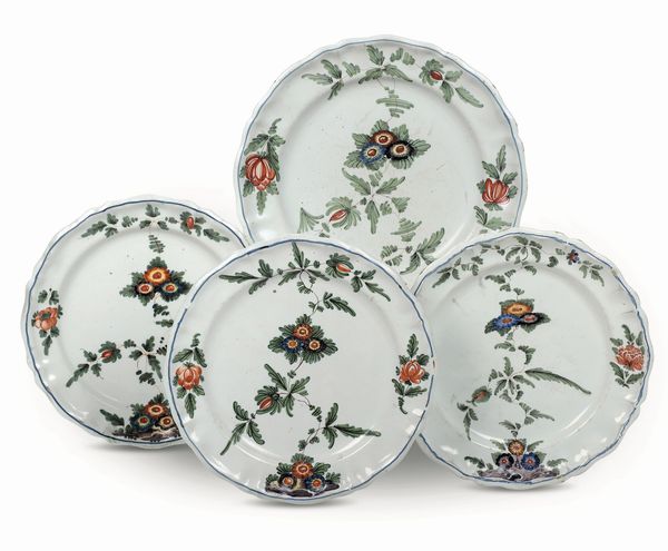 Quattro piatti<BR>Nove, Manifattura Antonibon, 1740-1760 circa<BR>  - Asta Maioliche, Porcellane e Figure Venete di un Collezionista Veneziano - Associazione Nazionale - Case d'Asta italiane