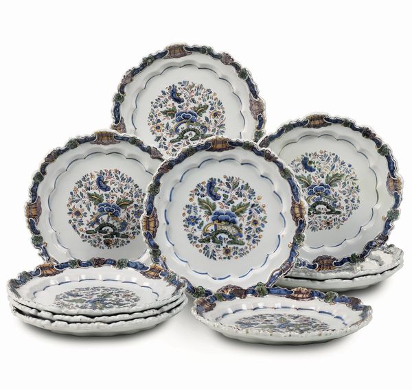 Dieci piatti<BR>Nove, Manifattura Pasquale Antonibon, prima met� del XVIII secolo<BR>  - Asta Maioliche, Porcellane e Figure Venete di un Collezionista Veneziano - Associazione Nazionale - Case d'Asta italiane