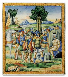 Coppia di targhe<BR>Probabilmente Pesaro, Manifattura Molaroni,  inizio XX secolo<BR>  - Asta Maioliche, Porcellane e Figure Venete di un Collezionista Veneziano - Associazione Nazionale - Case d'Asta italiane