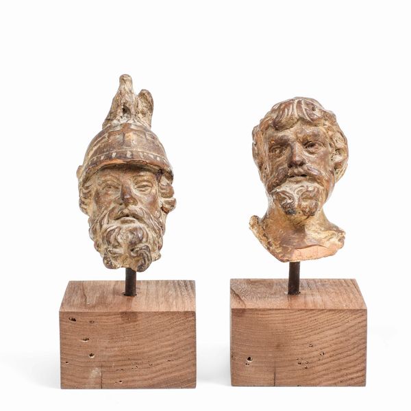 Testa di guerriero con elmo (Marte?) e testa virile. Plasticatore italiano del XVII-XVIII secolo  - Asta Scultura e Oggetti d'Arte - Associazione Nazionale - Case d'Asta italiane